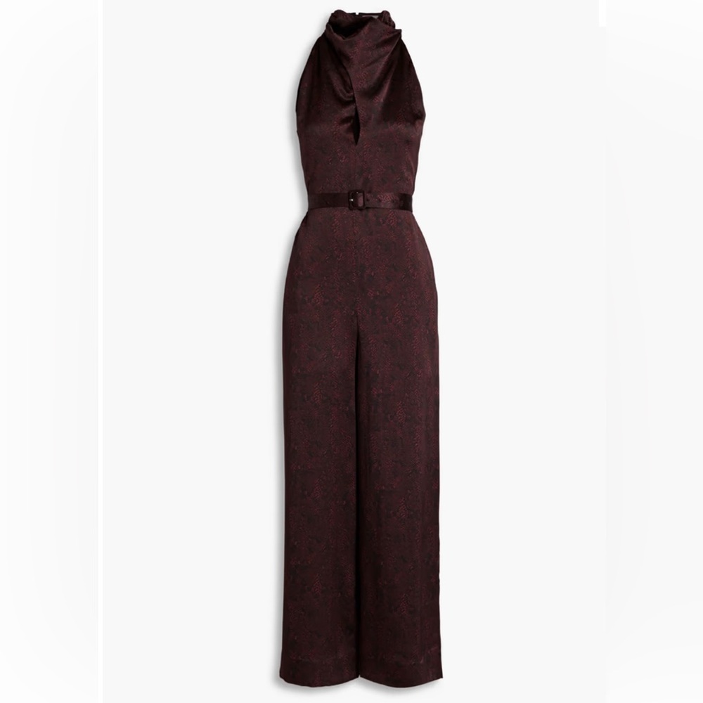Nicholas Belted cutout snake-print silk-satin crepe jumpsuit